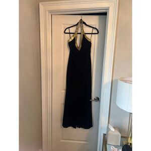 NWT Camille La Vie Black/Gold Sequin V-neck Halter Maxi Gown Dress size 8
